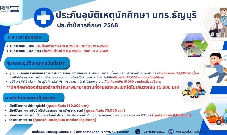ประชาสัมพันธ์งานประกันอุบัติเหตุของนักศึกษา ประจำปีการศึกษา 2568